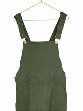 Sage Green Cottagecore Overall Dress Earthy Pinafore Midi Corduroy Texture Sz L